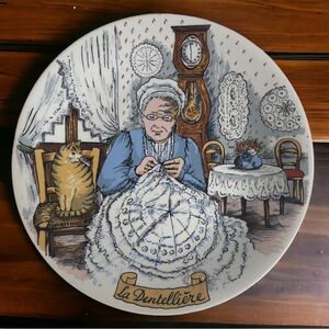French Ceramique Decorative Plate NEM Plate “La Dentelliere” (The Lacemaker) 9"